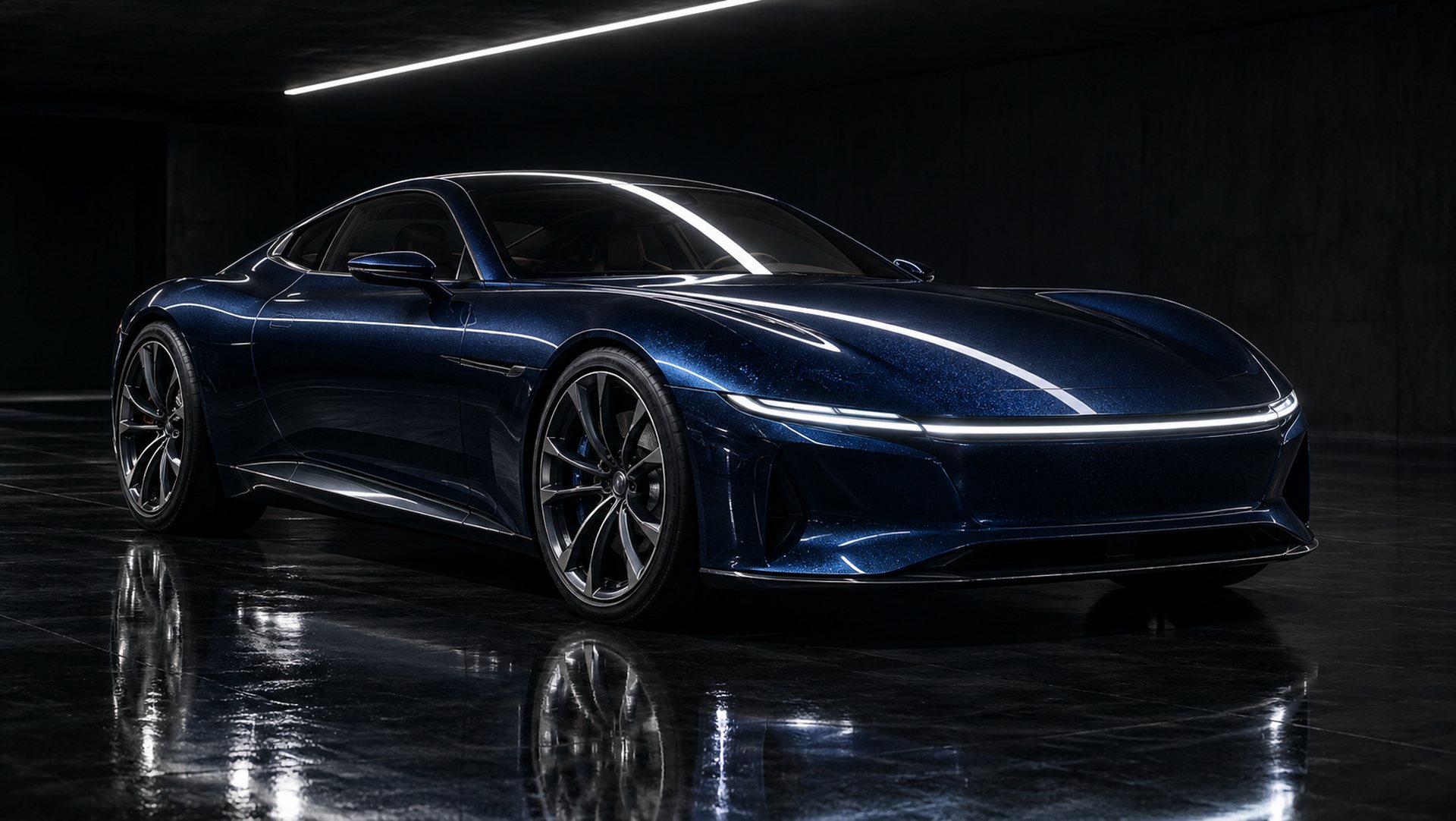 Der fertige Grand Tourer im dunklen Studio